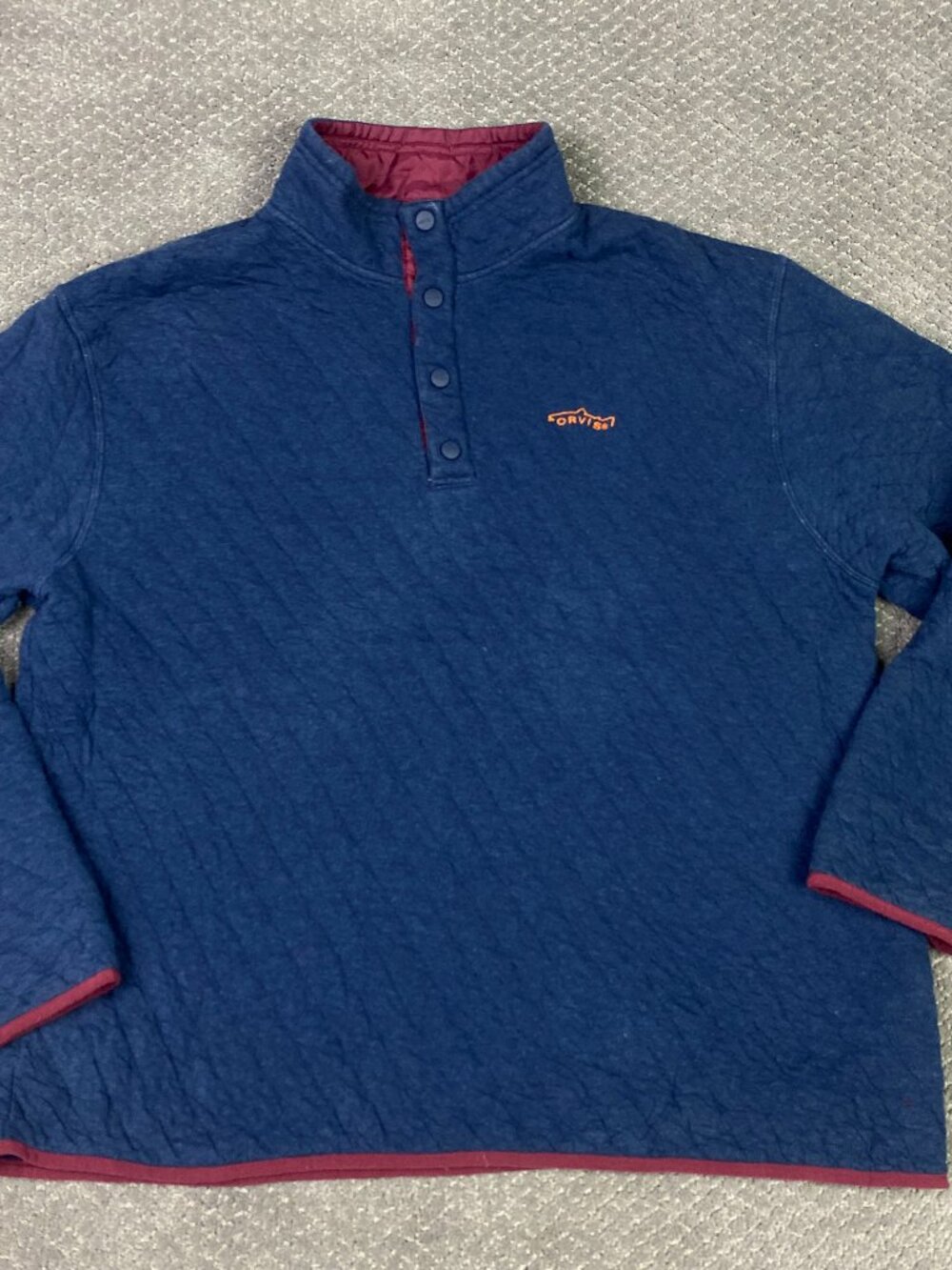 Orvis Quilted 1/4 Snap Pullover Sweatshirt Mens XXL Blue Troutbum Diamond 2EG2